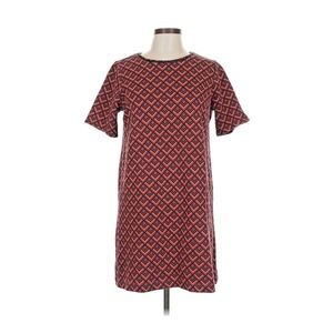 LOFT Red & Navy Geometric Medallion Jacquard Short Sleeve Shift Dress Size Large